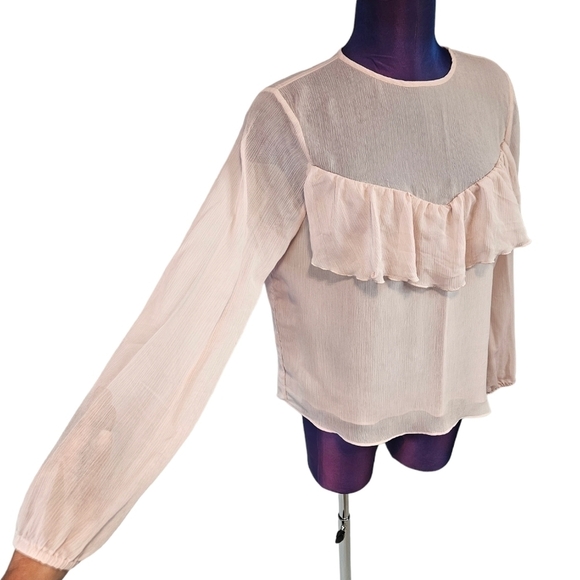 Express Blush Crinkle Semi-Sheer Ruffle Blouse Size Medium Women's Top - Picture 4 of 8